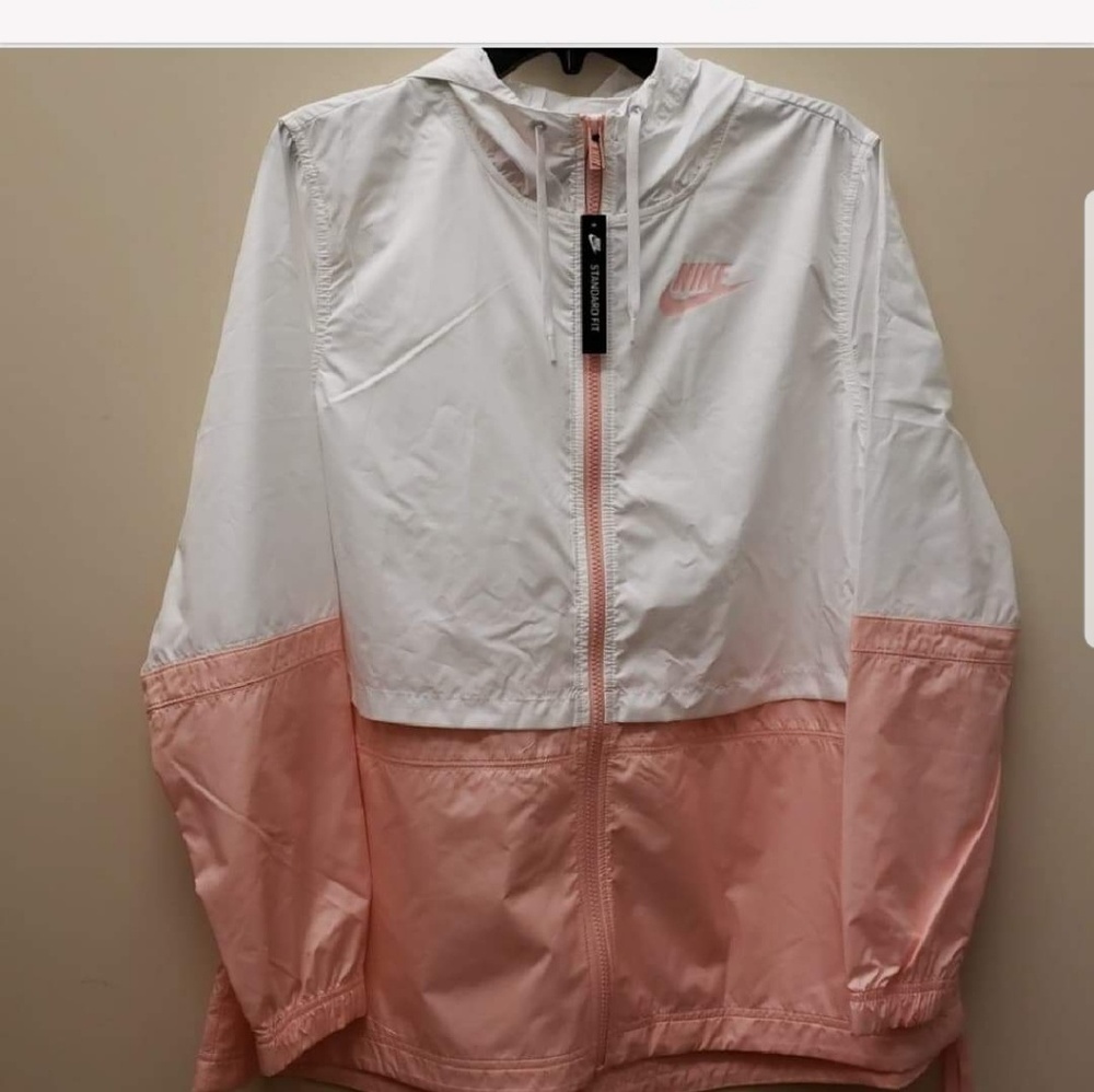 Pink and white nike windbreaker